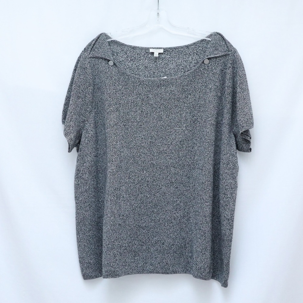 NWT Talbots Heathered Gray Knit Top 3X short sleeve sweater foldover buttons new